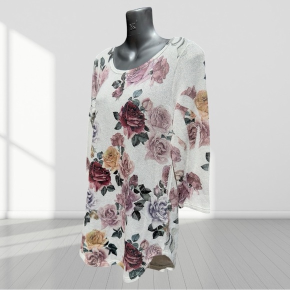 Gaze . Womens Floral Print 3/4 Sleeve Crew Neck Casual sweater Size Medium - Picture 3 of 5